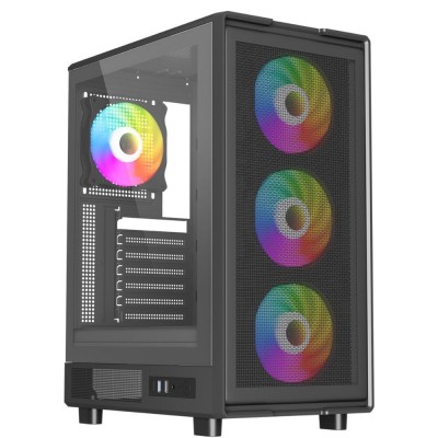 Boitier Gamer NOX APEX FLOW full Black plus 4 Pieces Fans RGB