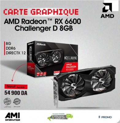 CARTE GRAPHIQUE ASRock AMD Radeon RX 6600 Challenger D 8GB DDR6