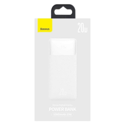 Baseus Power Bank Batterie Externe 1x USB-C + 2x USB-A 10000mAh 20W - Blanc