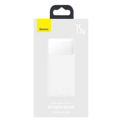 Baseus Power Bank Batterie Externe 1x USB-C + 2x USB-A 10000mAh 15W - Blanc