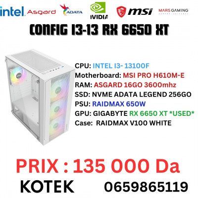 CONFIG PC GAMER I3-13100F RX 6650 XT 16GO RAM 256 NVME