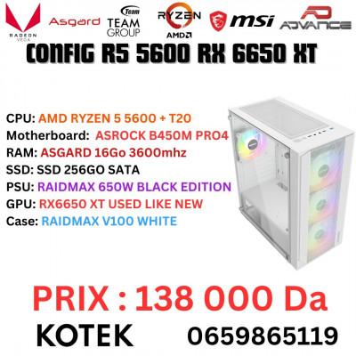 CONFIG PC GAMER RYZEN 5 5600 RX 6650 XT 16GO RAM 256 SSD