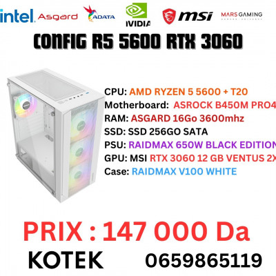 CONFIG PC GAMER RYZEN 5 5600 RTX 3060 12GB 16 GO RAM 256 SSD 