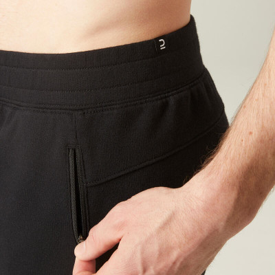 DOMYOS Pantalon jogging fitness homme coton majoritaire coupe droite - 500 noir