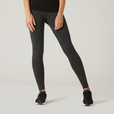 DOMYOS Legging fitness long coton extensible ceinture basse femme - Salto gris foncé ch