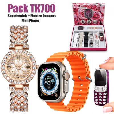 Pack Ultra X2 Femme  Smartwatch + Montre+ Bracelets + Mini Téléphone Portable