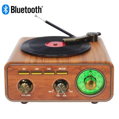 Haut-Parleur Bluetooth Vintage Design Tourne-Disque avec Radio Intégrée