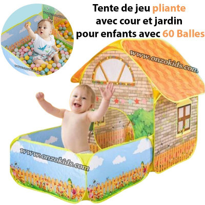 Tente de jeu pliante avec cour et jardin pour enfants avec 60 Balles