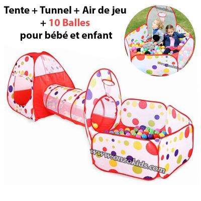 Tente + Tunnel + Air de jeu + 10 Balles pour bébé et enfant