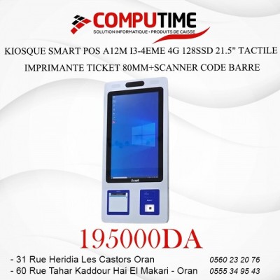 KIOSQUE SMART POS A12M I3-4EME 4G 128SSD 21.5" TACTILE IMPRIMANTE TICKET 80MM+SCANNER CODE BARRE