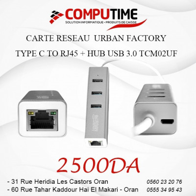 CARTE RESEAU  URBAN FACTORY TYPE C TO RJ45 + HUB USB 3.0 TCM02UF