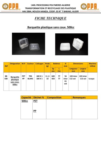 Barquette en Plastique  