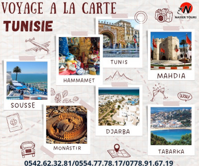 Tunisie réservation à la carte (sousse-hammamet-monstir-mahdia-tabarka)