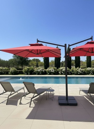 Parasol 3 m sur 3m /6m sur 3m /6m sur 6m avec socle et sans socle structure en aluminuim