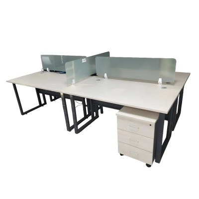 POSTE DE TRAVAIL 4 PLACES + CAISSON MOBILE EN MÉLAMINÉ