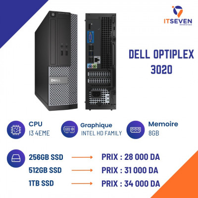 DELL Optiplex 3020 I3 4eme , 8GB , 256/512 SSD