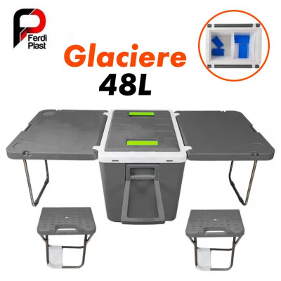 Glaciere Ferdi Plast Capacité 48L Avec 2 Chaises Portables et Roues