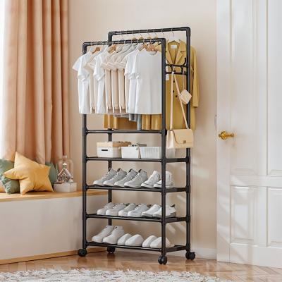 Perchero Organisateur à 4 Niveaux avec Roues pour Vêtements et Chaussures 