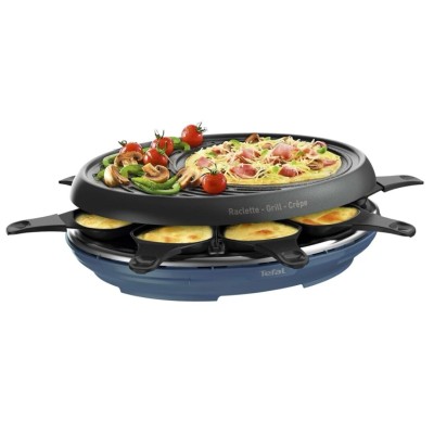 Tefal Raclette Colormania 3en1 Appareil à Raclette Grill et Crêpe , 8 Coupelles 1050W RE310401