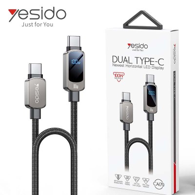 YESIDO CA179 Câble USB-C Type-c vers USB-C 100W avec affichage LED de puissance