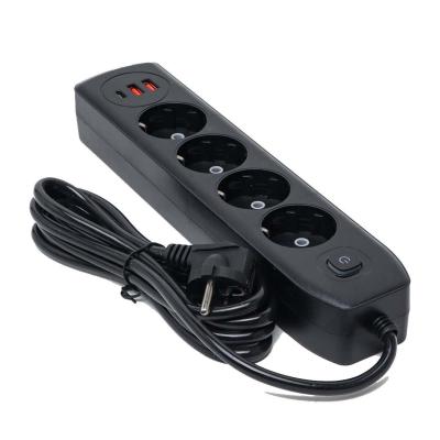 Multiprise Rallonge 4 Ports Prise AC 2500W + Chargeur AUTO-ID 2.1A 2 x USB + USB-C 2m Q603