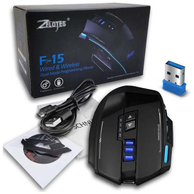 Souris Double Mode Filaire et Sans Fil 2.4ghz Rechargeable ZELOTES F-15 RGB 9 boutons