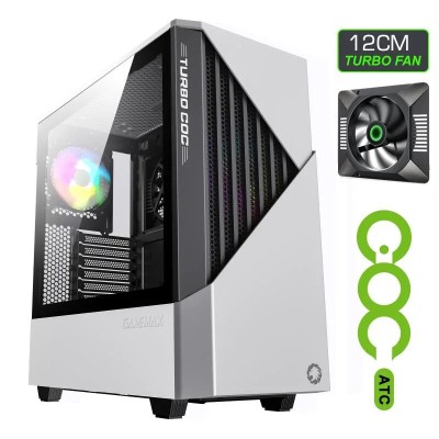 Boitier Gaming PC ATX GAMEMAX Contac Turbo ARGB COC en acier et Verre Antipoussière - Blanc/Noir