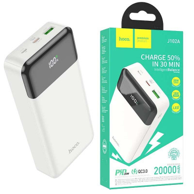 POWER BANK HOCO J102A 20000mAh USB QC3.0 Fast charging 18W et PD20W - Blanc