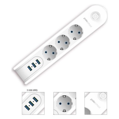 Multiprise rallonge 3 Prise + 3 USB 2500W avec interrupteur 2m POLOSMART MP09