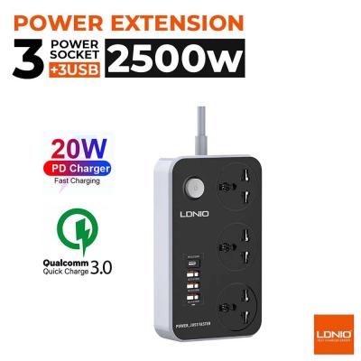 Multiprise rallonge universelle LDNIO SC3412 Chargeur 3 USB QC3.0 + 1 Type-C PD 20W 3 Prise 2500W 2m