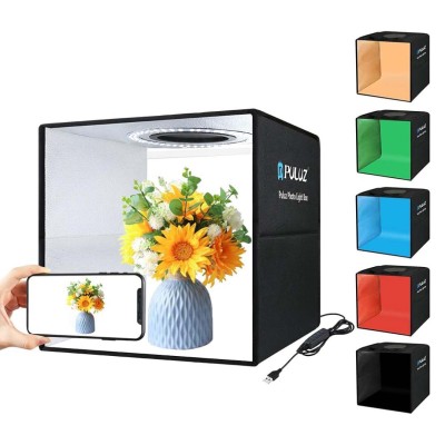 PULUZ SOFTBOX Boîte à lumière Lightbox LED pour prise de vue studio 30cm x 30cm avec 6 Fonds Inclus