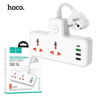 Multiprise universelle Chargeur HOCO AC12A 2 Prise AC + 3 USB + 1 USB-C PD 30W - 2500W