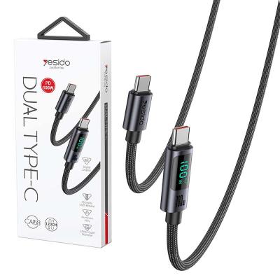 Câble de données et Charge tressé Type-c Vers Type-c 100W avec affichage Puissance YESIDO CA158 1.2m