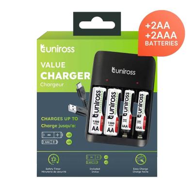 Chargeur de pile UNIROSS Value AAA / AA By USB-C + 2 x Pile AA 1300 + 2 x Pile AAA 600 - UCU010C
