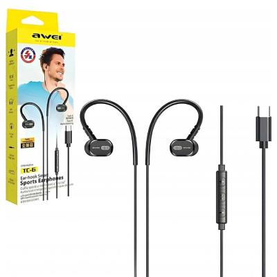 Ecouteur filaire USB-C AWEI TC-6 Sports avec microphone et boutons de commande 1.2m maintien sportif