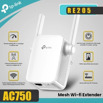 Répéteur WiFi RE205 TP-LINK / Point d'accès WiFi 5 bi-bande (AC750 Mbps) // 6494