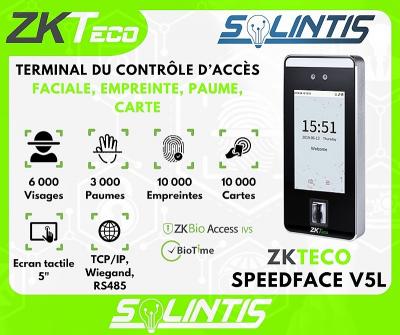Terminal de pointage et de contrôle d'accès multi-biométrique ZKteco SpeedFace V5l