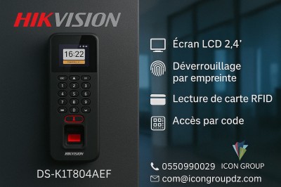 Terminal de contrôle d'accès et pointeuse biométrique empreinte, carte, code HikVision DS-K1T804AEF