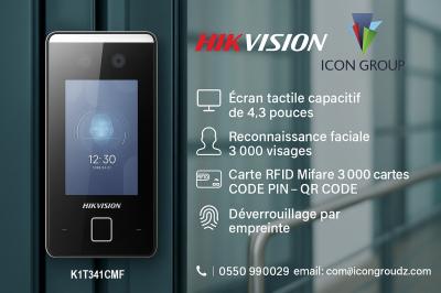 Terminal de contrôle d'accès et pointeuse faciale, empreinte, carte HIKVISION DS-K1T341CMF