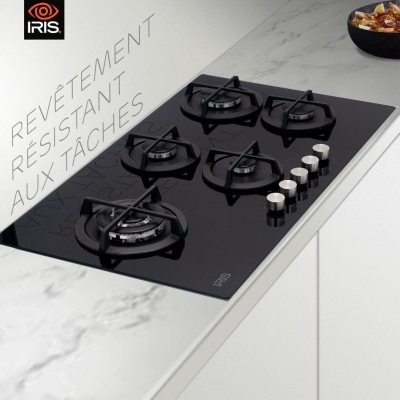 TABLE DE CUISSON IRIS 5 FEUX VERRE TROMPE NOIR IBP 905G1G