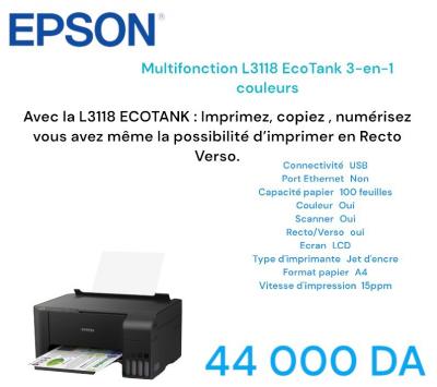 Imprimante Jet d Encre à Réservoir Intégré EPSON ECOTANK L3111 / L3110 /  L3116 3 En 1 Couleur couleur Noir ou Blanc