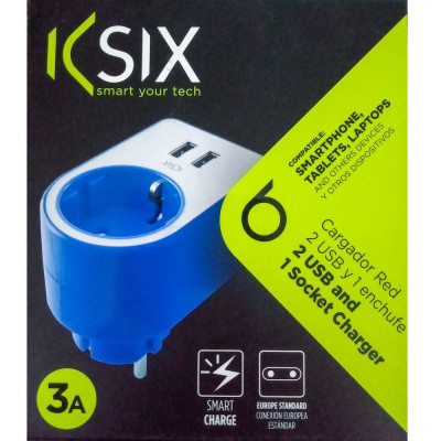 CHARGEUR KSIX 2 USB 5V-3A MAX - 1 PRISE EU STANDARD FEMELLE