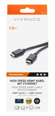 Cable HDMI   HIGH SPEED WITH ETHERNET UHD 4K HDR  1.5M  (2.0) VIVANCO  