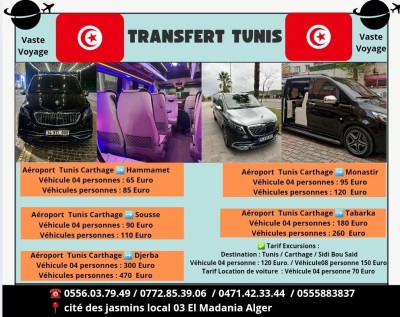 TRANSFERT TUNISIE AEROPORT TUNIS CARTHAGE HAMMAMET / SOUSSE / MONASTIR / TABARKA / DJERBA 
