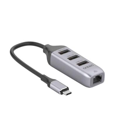 Adaptateur USB Type-C 4 en 1 Port RJ45 Réseau Ethernet Gigabit & Hub 3x USB 3.0 OTN-95118R ONTEN