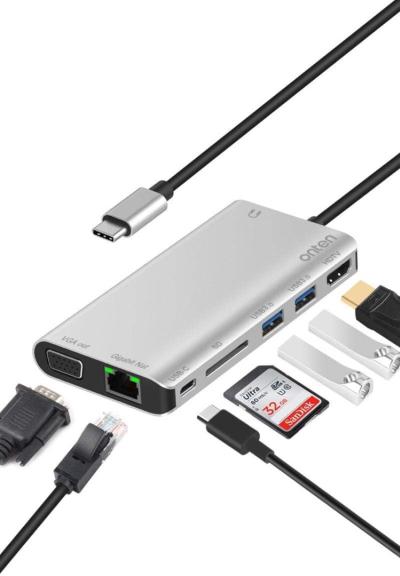 Station d'Accueil Multifonction 8-en-1- USB-C, Vidéo HDMI+VGA 4K,  Réseau Gigabit, OTN-9591B ONTEN