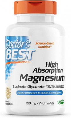 Doctor's Best High Absorption Magnesium Glycinate Lysinat 100 mg, 240 comprimés