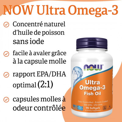 NOW FOODS Ultra Omega3 180cps 500 EPA/250 DHA (acide docosahexaénoïque)