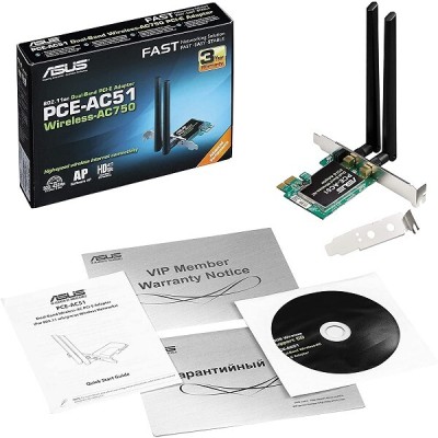 CARTE WIFI PCI ASUS PCE-AC51, Sans fil, PCI Express, WLAN, Wi-Fi 5 (802.11ac), 433 Mbit/s, Multicolo