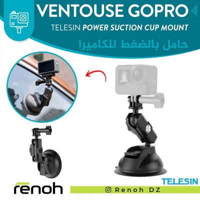 Ventouse GoPro TELESIN POWER SUCTION CUP MOUNT Avec Support Smartphone